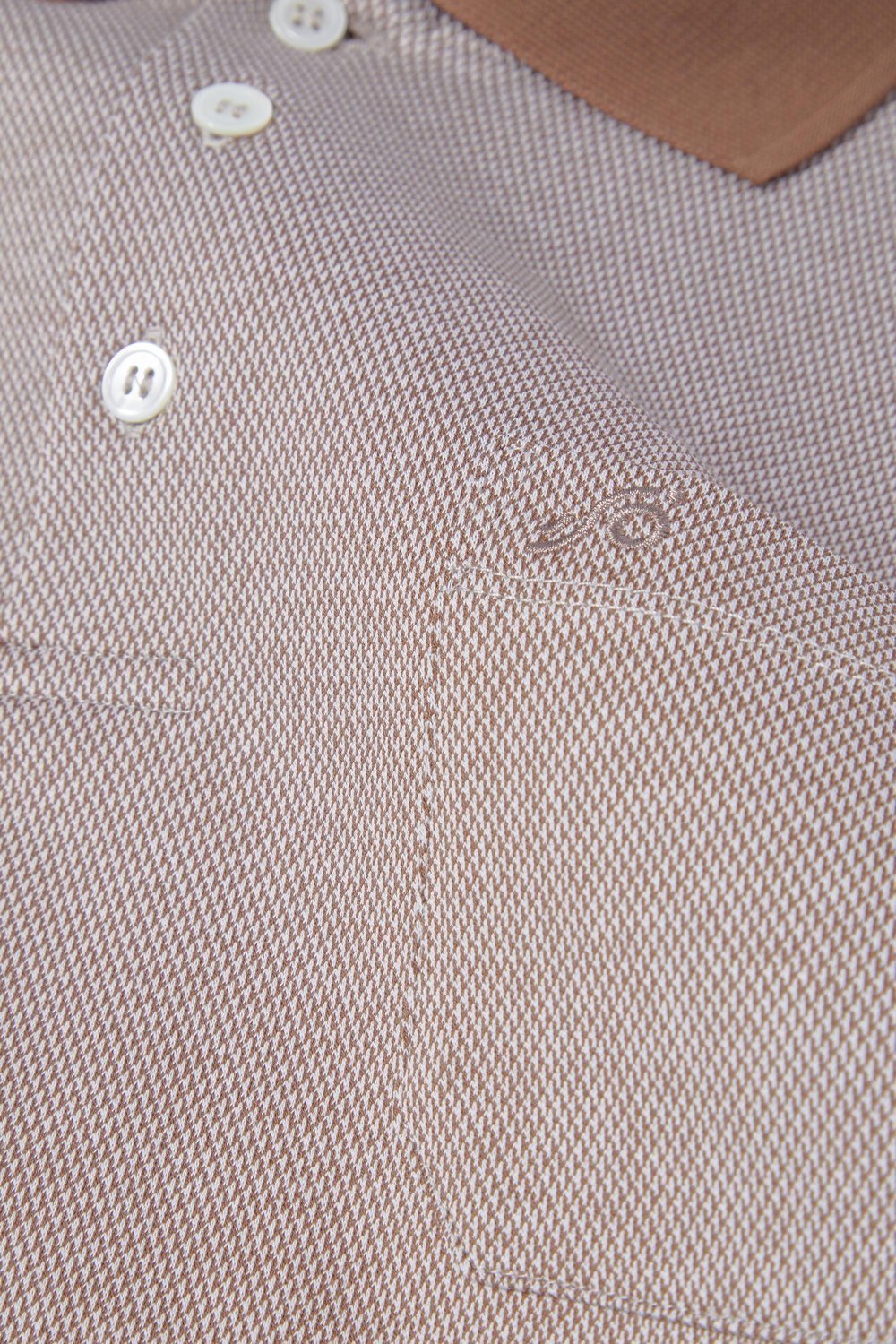 Cep Detaylı Jakar Desenli Polo Yaka Erkek T-Shirt Kahve