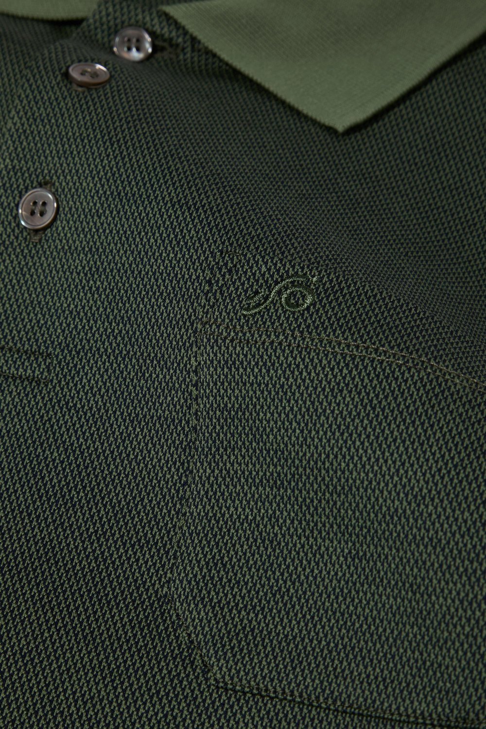 Cep Detaylı Jakar Desenli Polo Yaka Erkek T-Shirt Lacivert