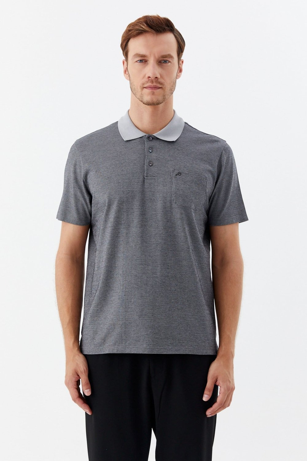 Siyah %100 Pamuk Regular Fit Jakar Desenli Cepli Polo Yaka T-shirt
