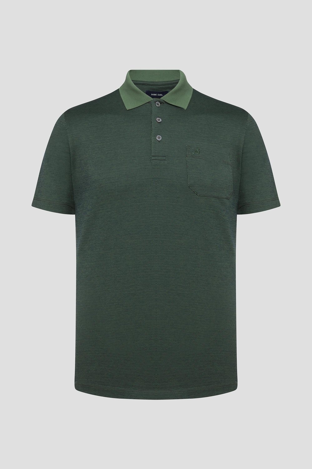 Cep Detaylı Jakar Desenli Polo Yaka Erkek T-Shirt Lacivert