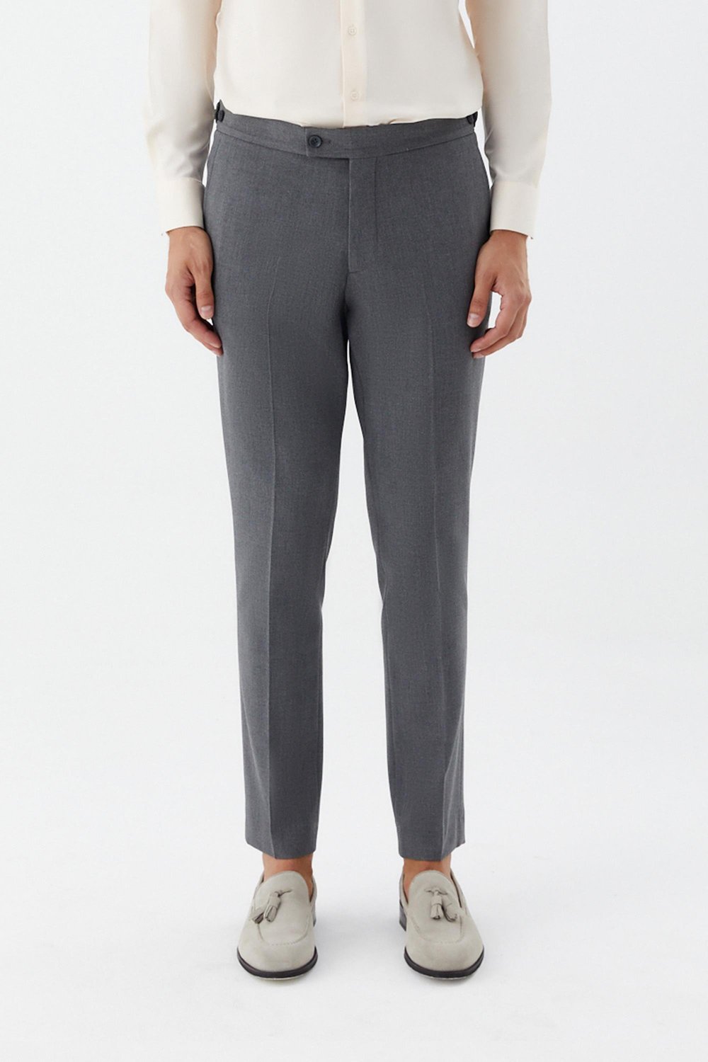 Erkek Antrasit Chino Düğme Ayarlı Pantolon Normal Bel