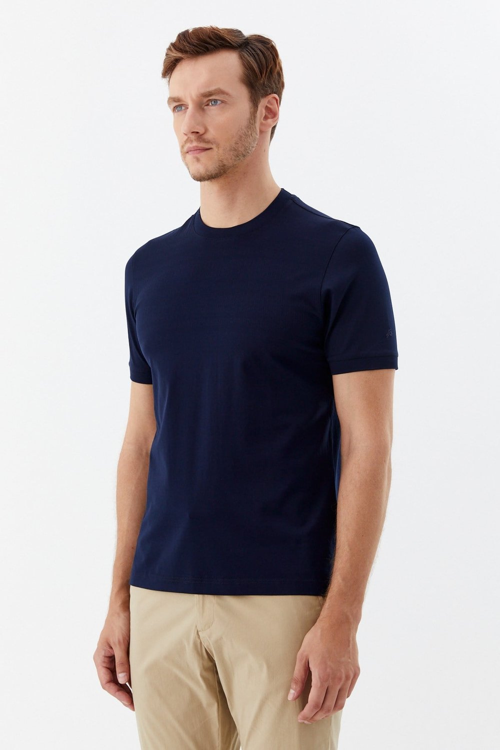 Desenli Bisiklet Yaka Erkek T-Shirt Lacivert