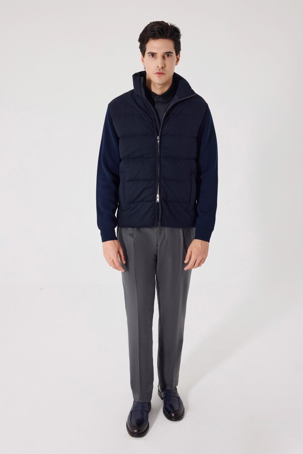 Lacivert Regular Fit Dik Yaka Yün Karışımlı Triko Mont