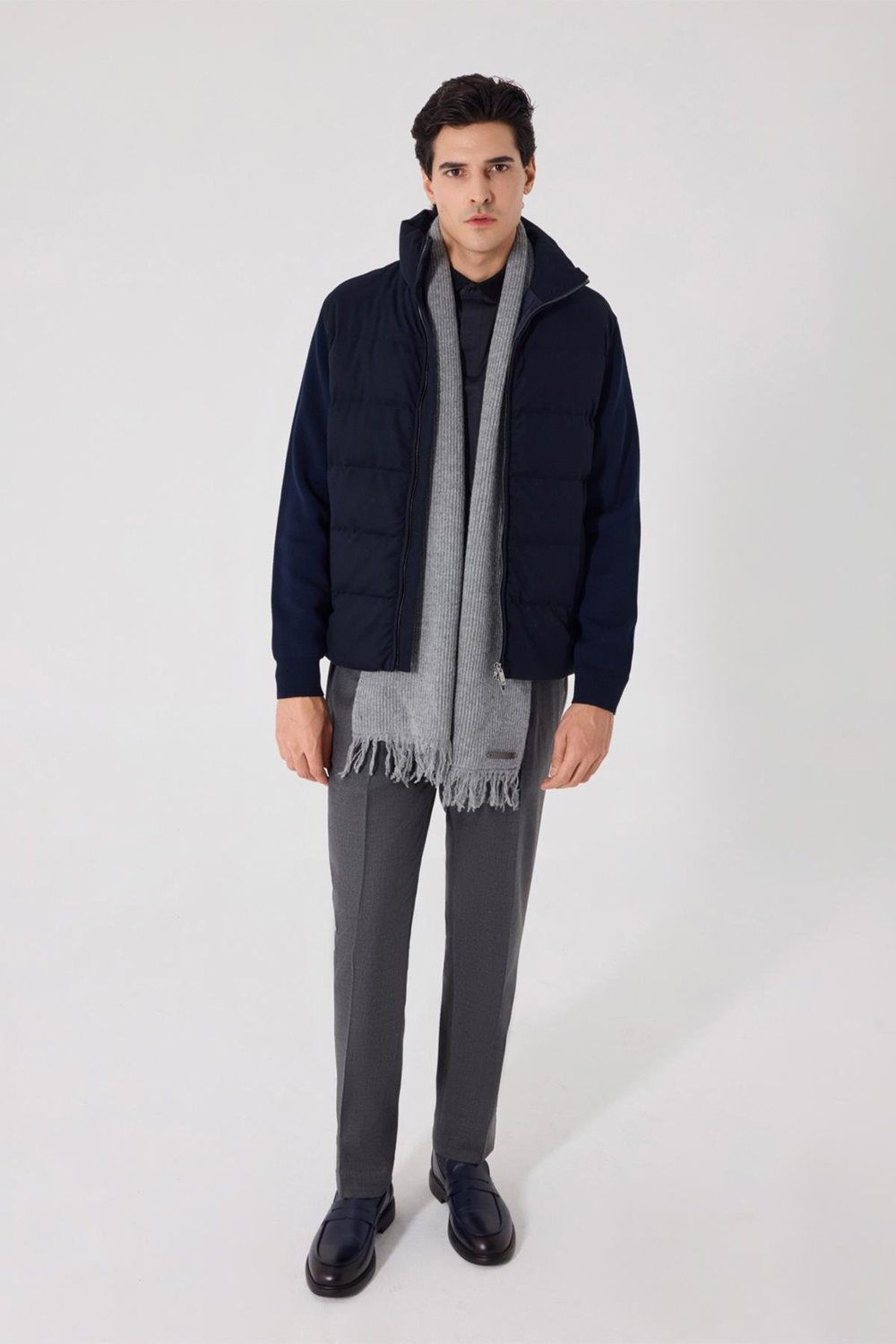 Lacivert Regular Fit Dik Yaka Yün Karışımlı Triko Mont