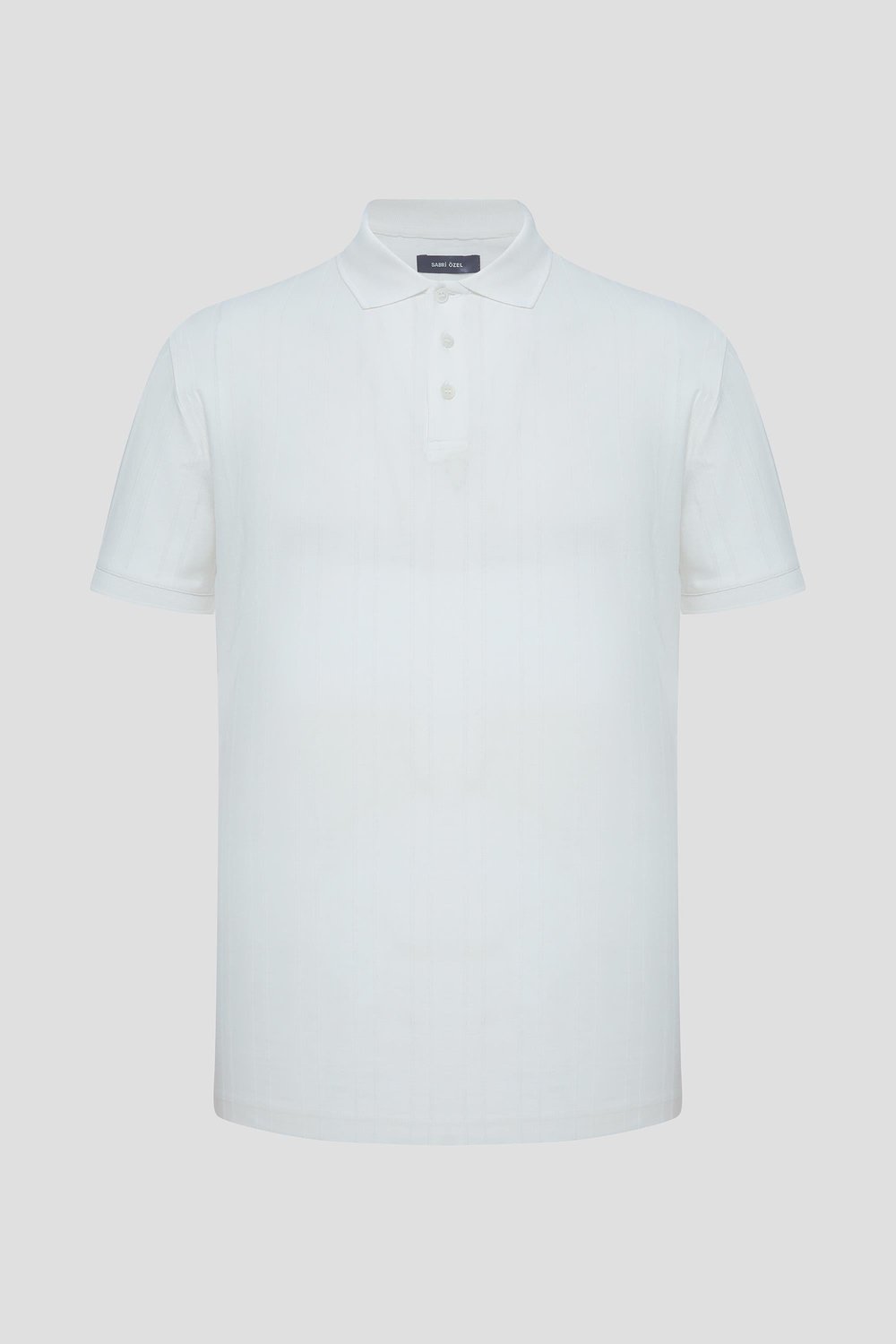 Düğmeli Jakar Desenli Polo Yaka Erkek T-Shirt Beyaz