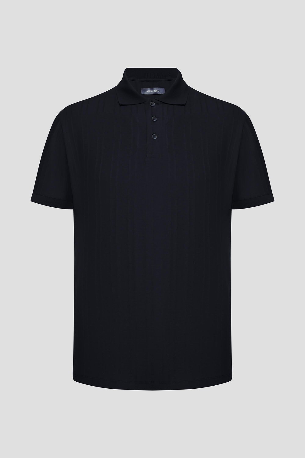 Düğmeli Jakar Desenli Polo Yaka Erkek T-Shirt Siyah
