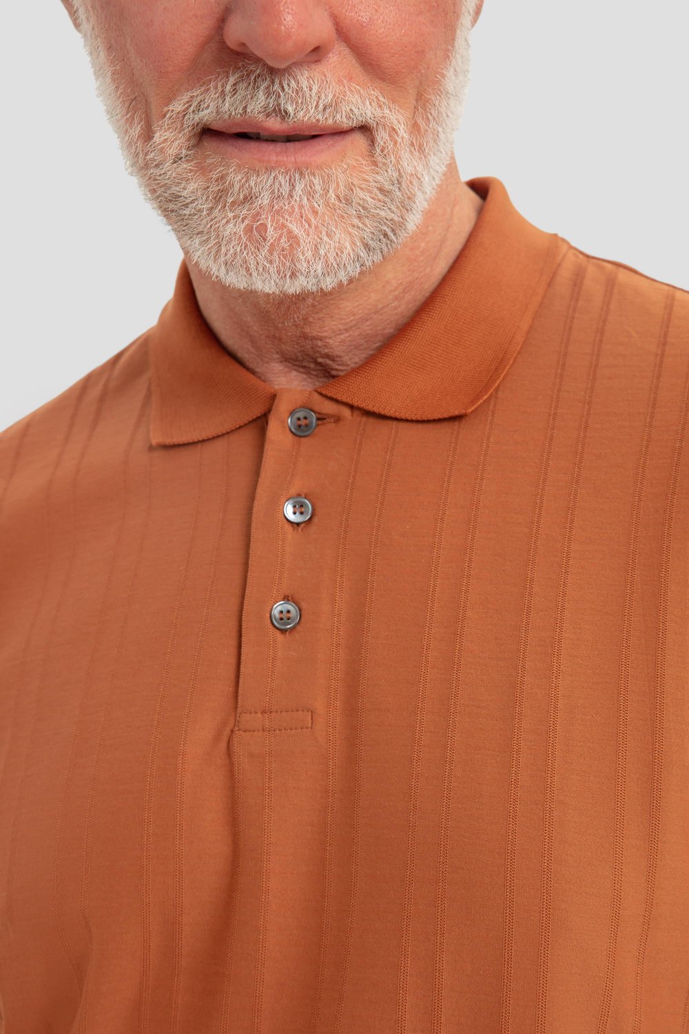Düğmeli Jakar Desenli Polo Yaka Erkek T-Shirt Tarçın