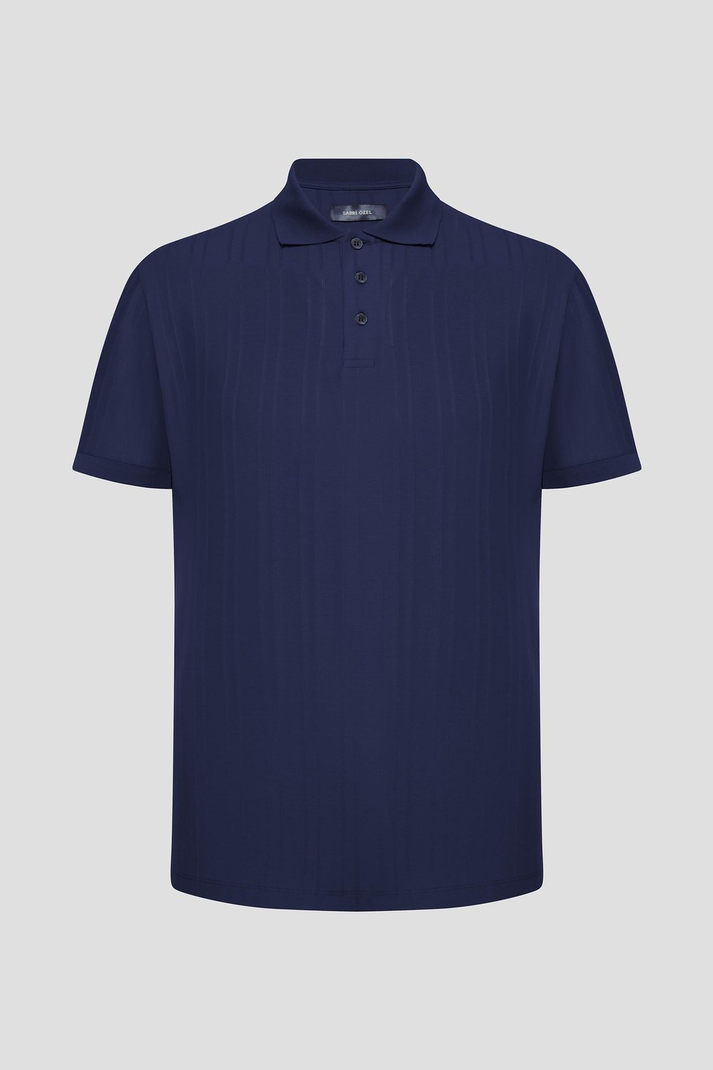 Düğmeli Jakar Desenli Polo Yaka Erkek T-Shirt Lacivert