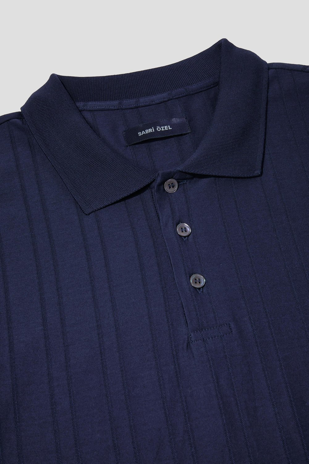 Düğmeli Jakar Desenli Polo Yaka Erkek T-Shirt Lacivert