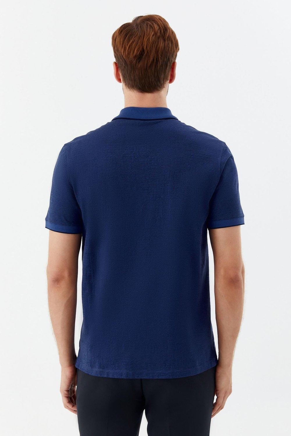 Düğmeli Polo Yaka Desenli Erkek T-Shirt İndigo