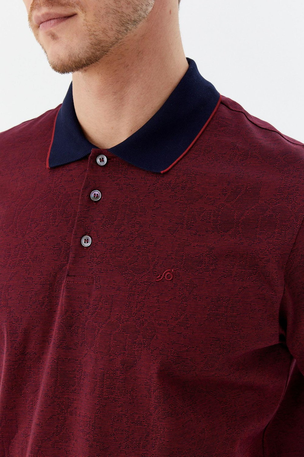 Düğmeli Polo Yaka Desenli Erkek T-Shirt Lacivert