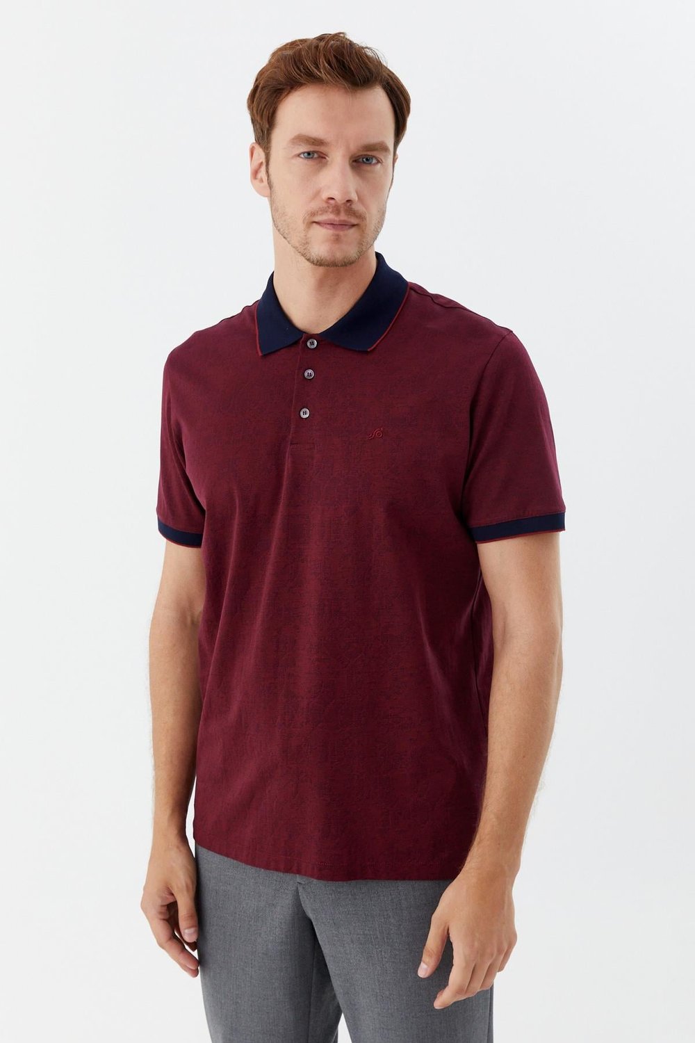 Düğmeli Polo Yaka Desenli Erkek T-Shirt Lacivert
