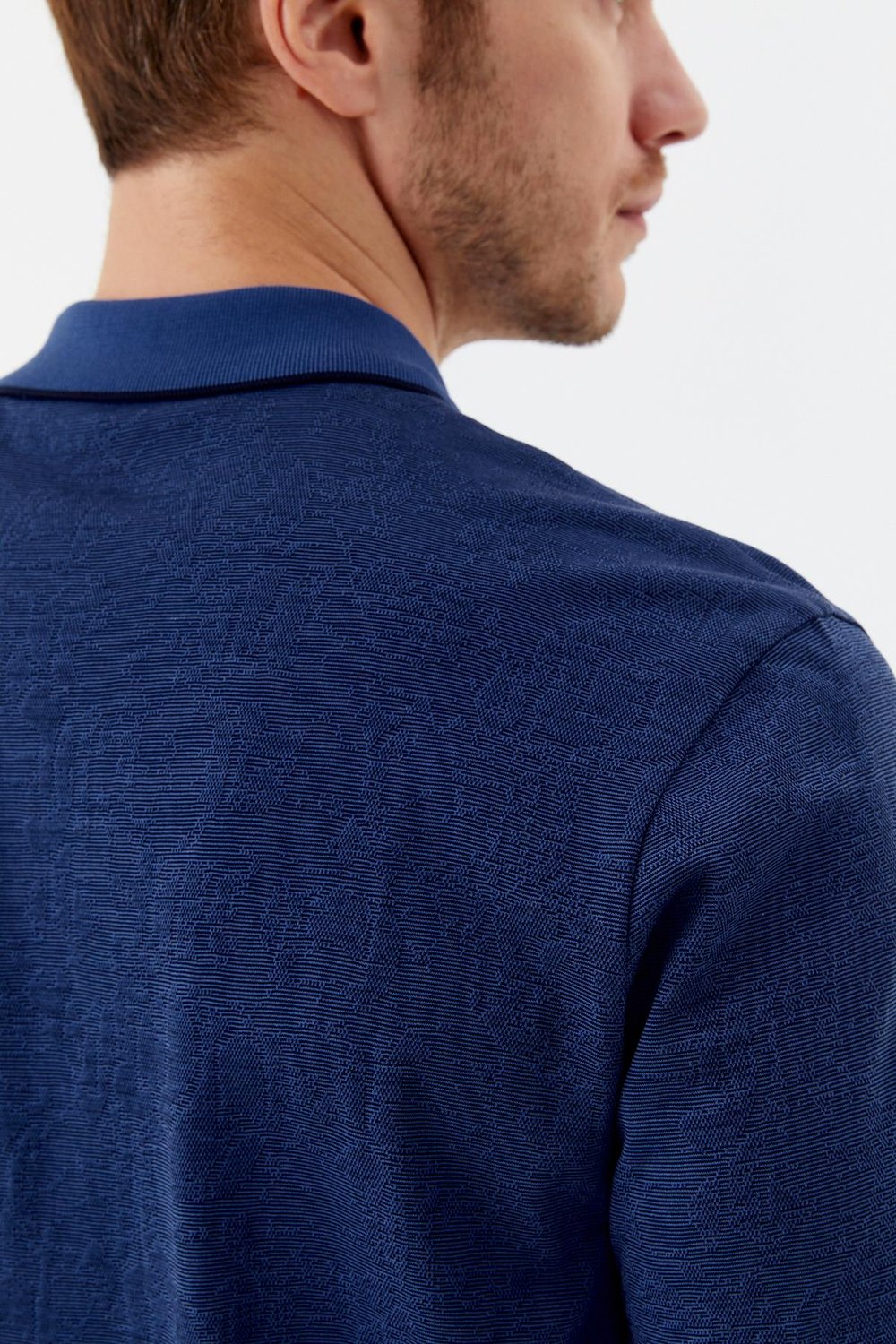 Düğmeli Polo Yaka Desenli Erkek T-Shirt İndigo