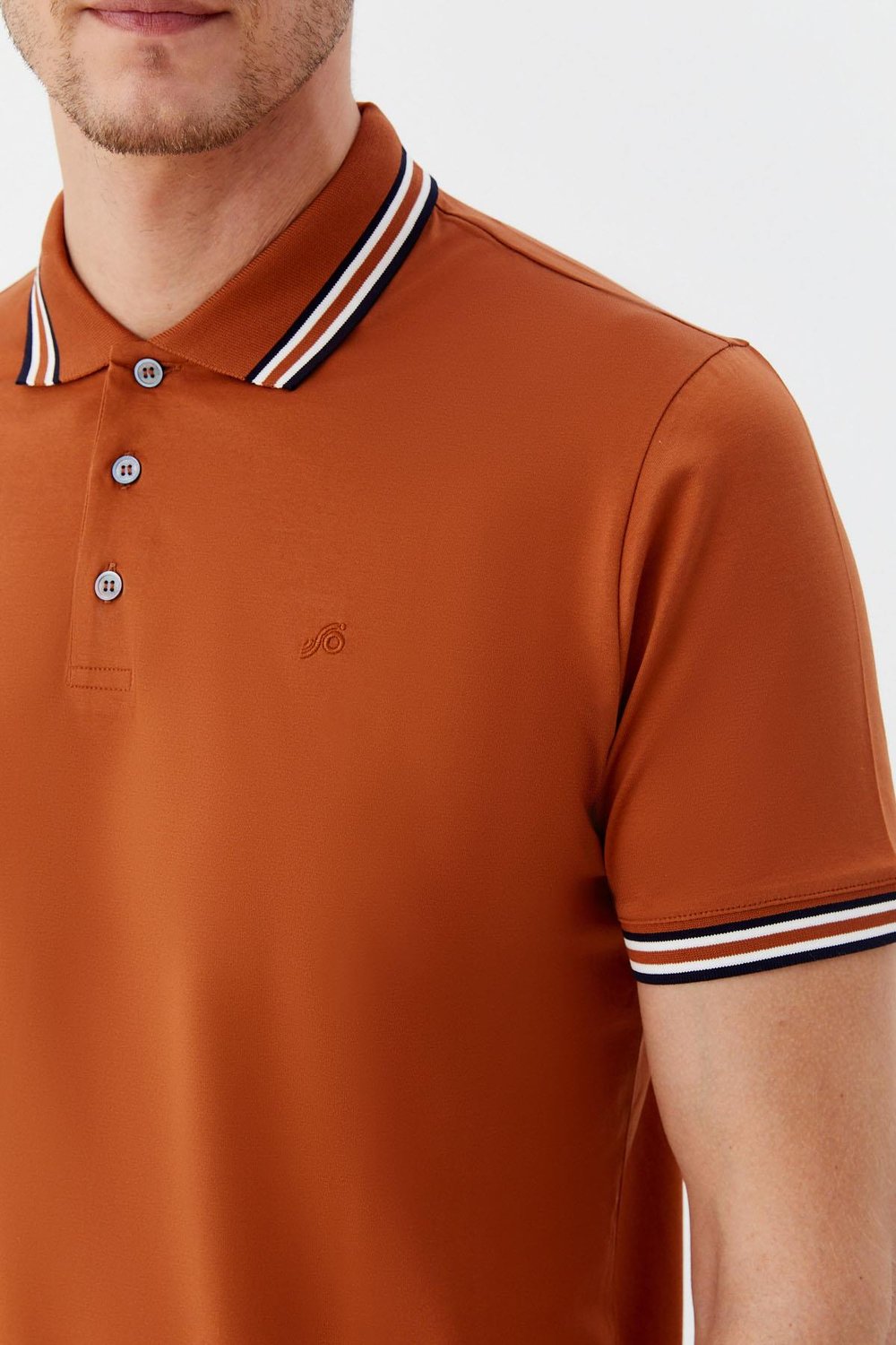 Kiremit Slim Fit %100 Pamuk Düğmeli Polo Yaka T-shirt