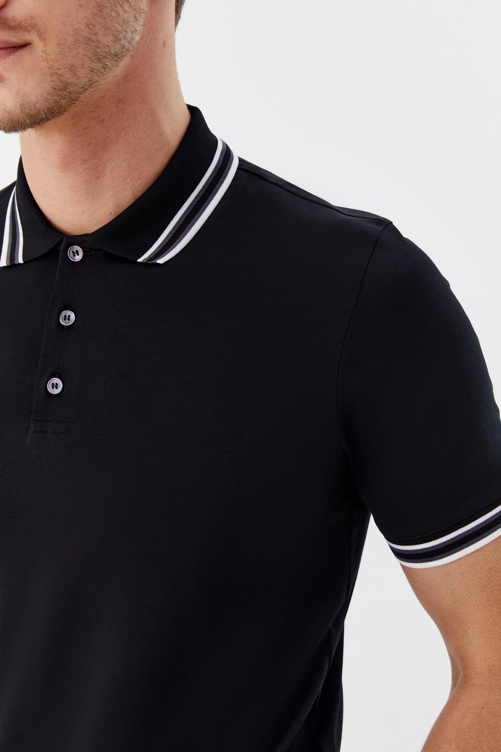 Siyah Slim Fit %100 Pamuk Düğmeli Polo Yaka T-shirt