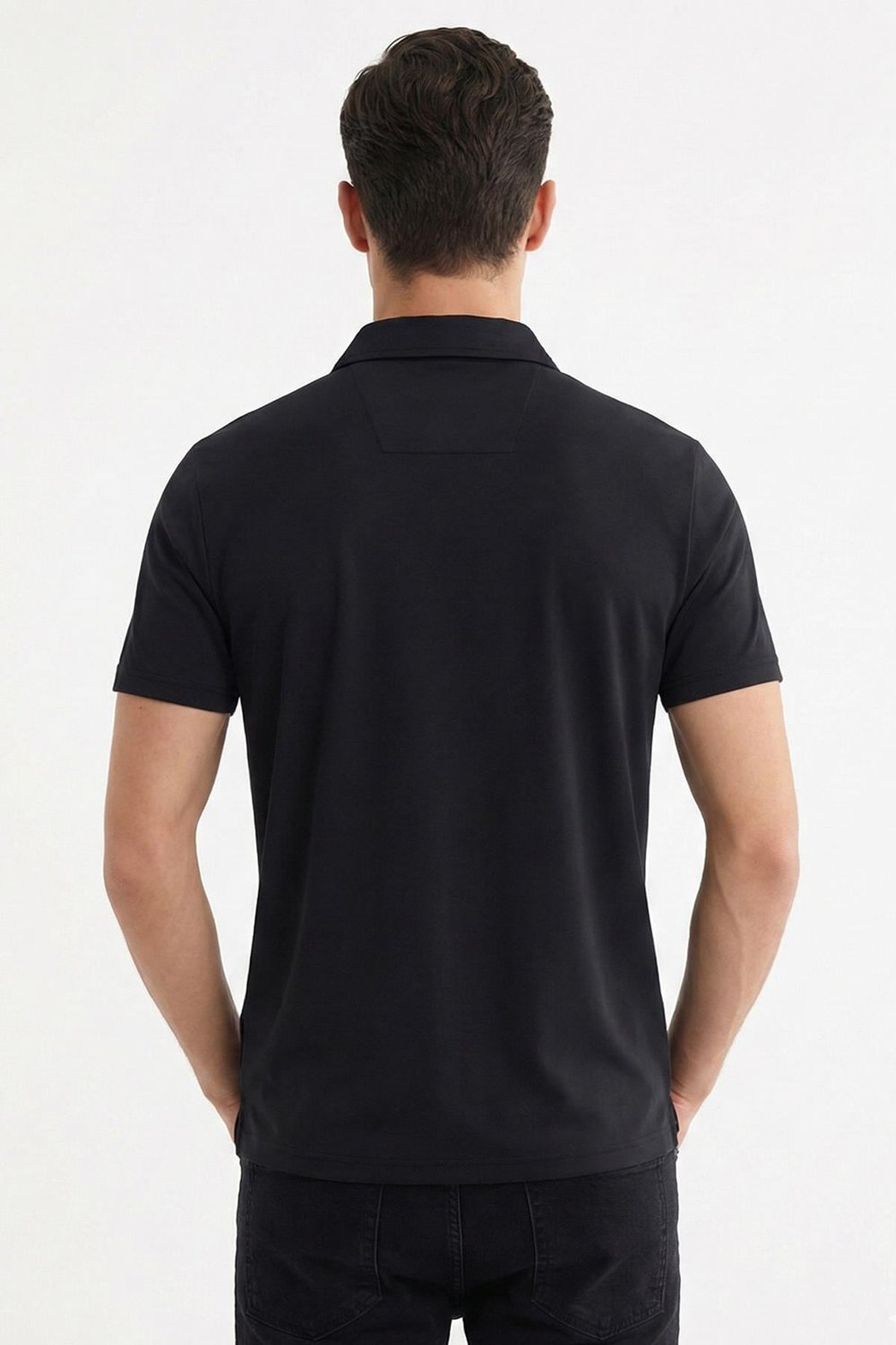Erkek Siyah Dar Kesim Slim Fit Modal Dokuma Polo Yaka Tişört