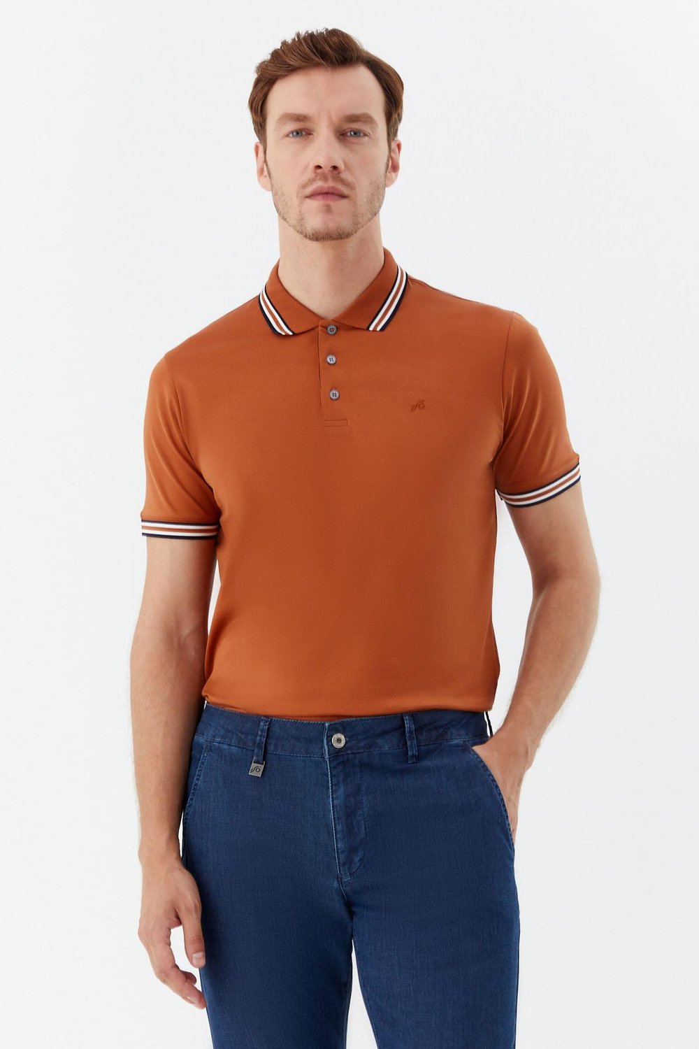 Kiremit Slim Fit %100 Pamuk Düğmeli Polo Yaka T-shirt