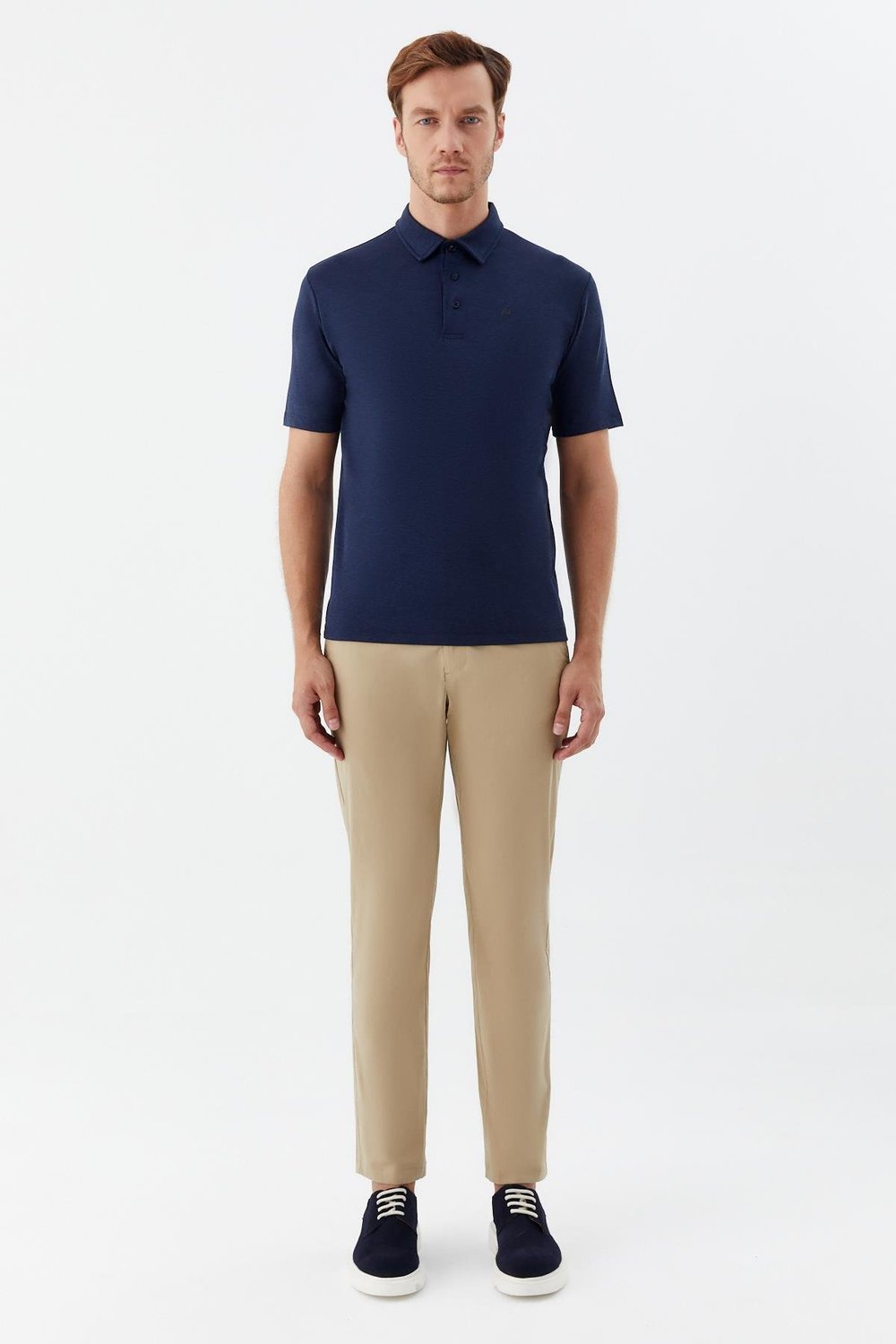 Erkek Açık Lacivert Standart Fit Düğmeli Polo Yaka Tişört – Kısa Kollu