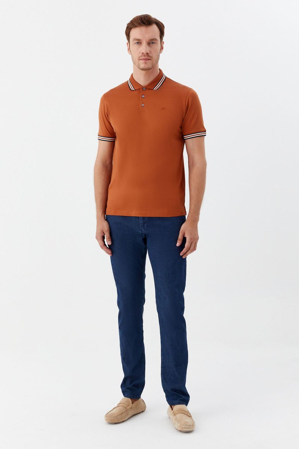 Kiremit Slim Fit %100 Pamuk Düğmeli Polo Yaka T-shirt