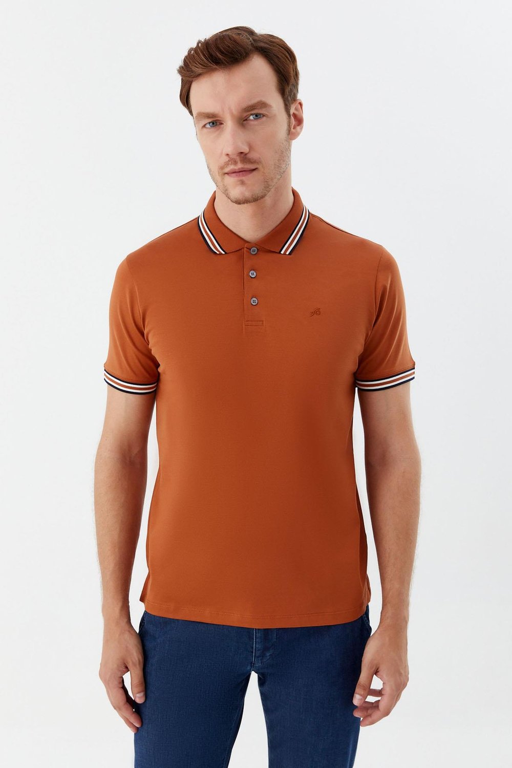 Kiremit Slim Fit %100 Pamuk Düğmeli Polo Yaka T-shirt