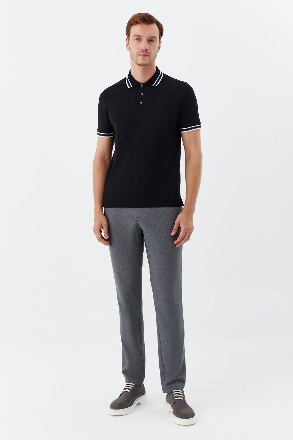 Siyah Slim Fit %100 Pamuk Düğmeli Polo Yaka T-shirt