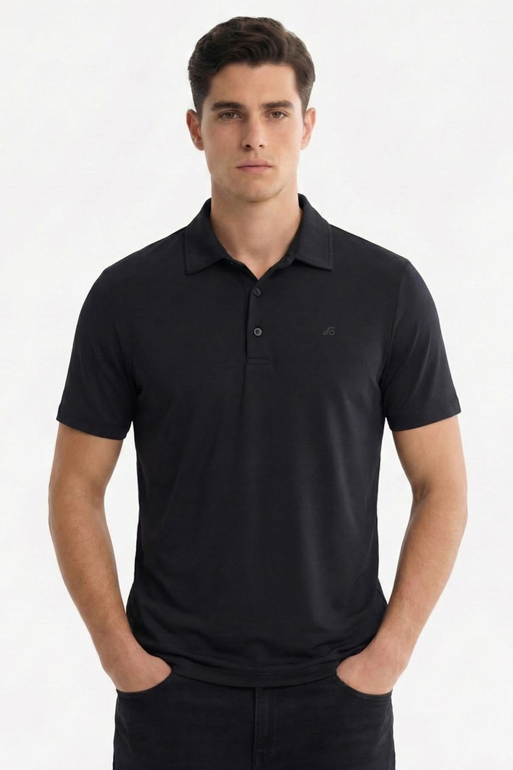 Erkek Siyah Dar Kesim Slim Fit Modal Dokuma Polo Yaka Tişört