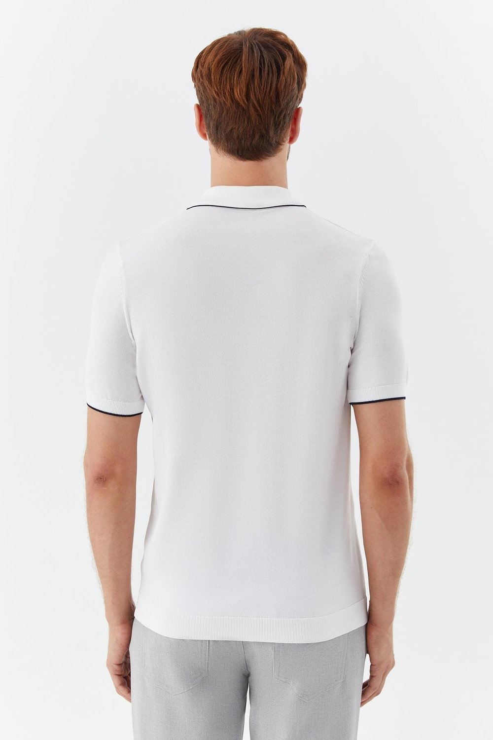 Erkek Ekru Düz Triko Polo Yaka Regular Fit Tişört