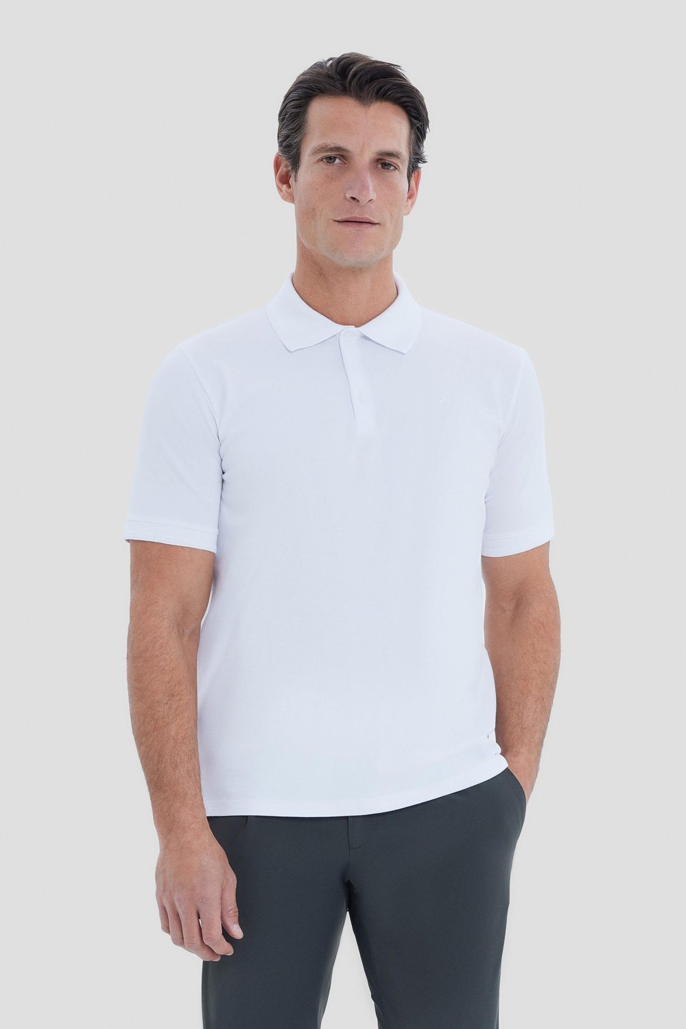 Beyaz Regular Fit Polo Yaka Erkek T-Shirt