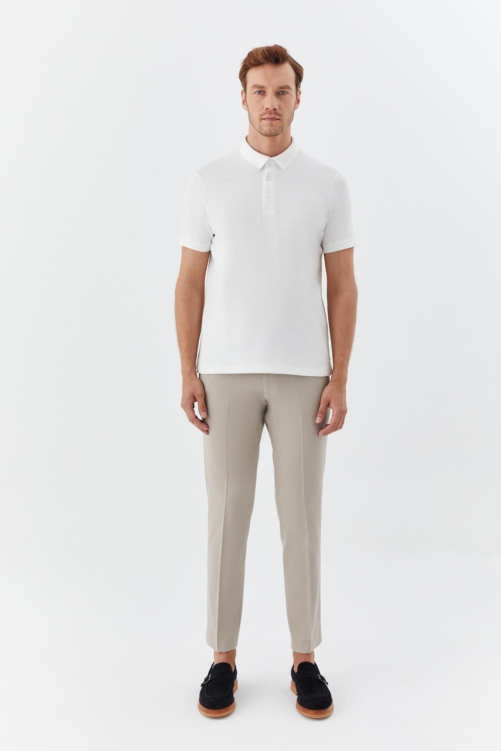 Ekru Düğmeli Polo Yaka Regular Fit Erkek T-Shirt