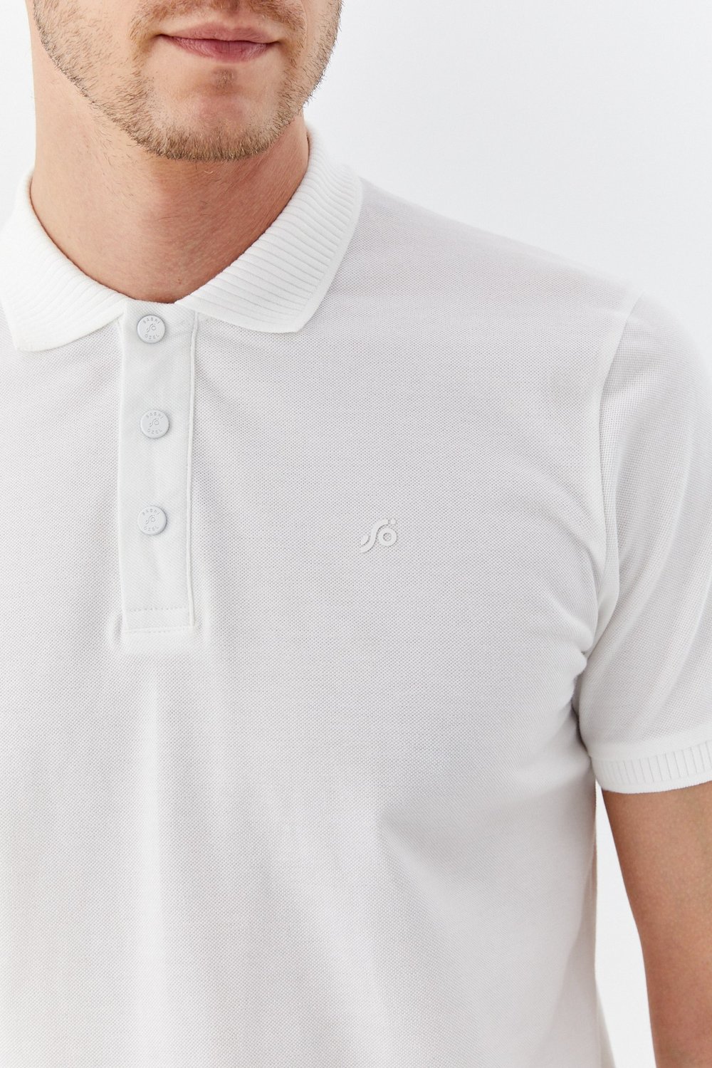 Ekru %100 Pamuk Patlı Polo Yaka  Regular Fit T-Shirt 