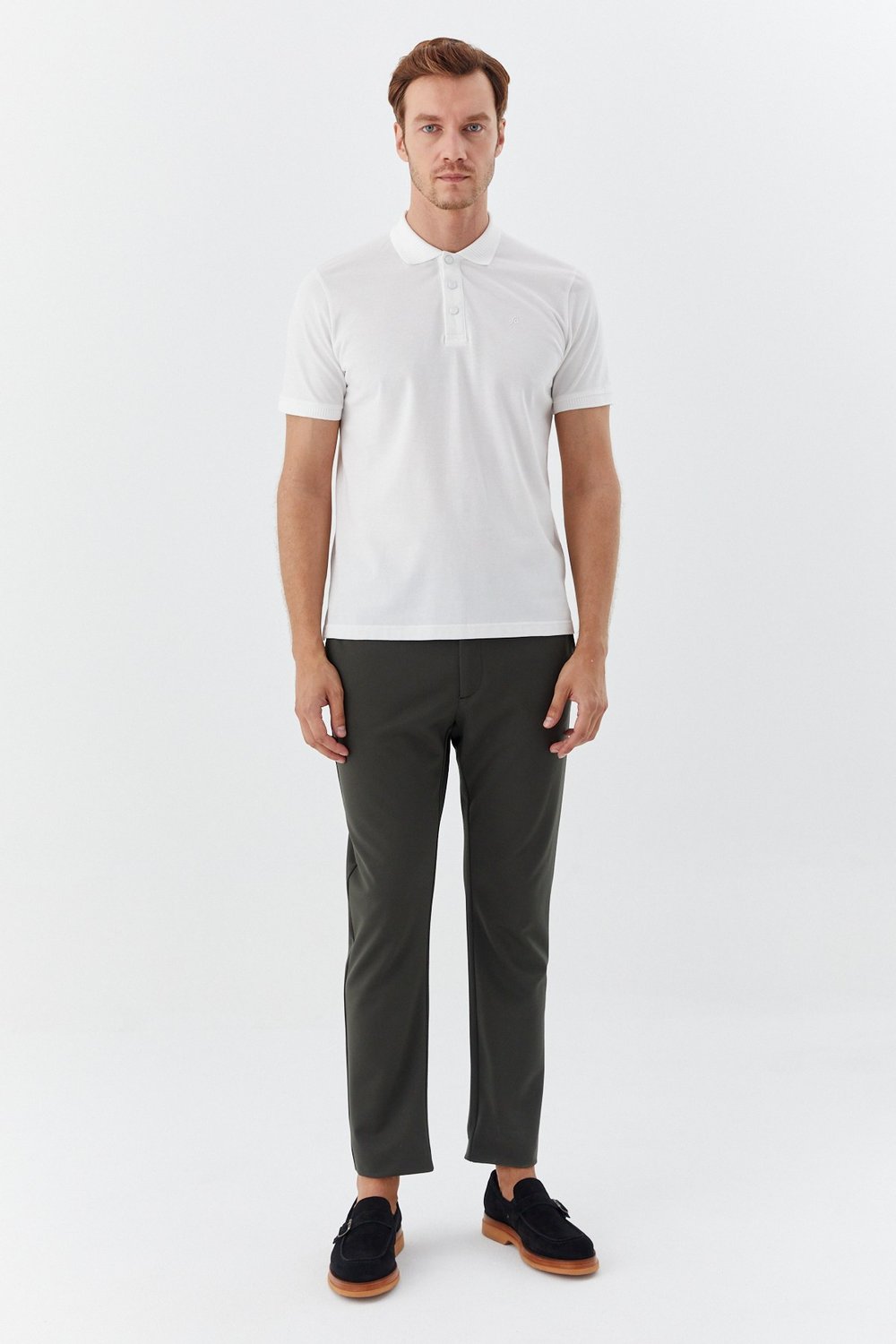 Ekru %100 Pamuk Patlı Polo Yaka  Regular Fit T-Shirt 