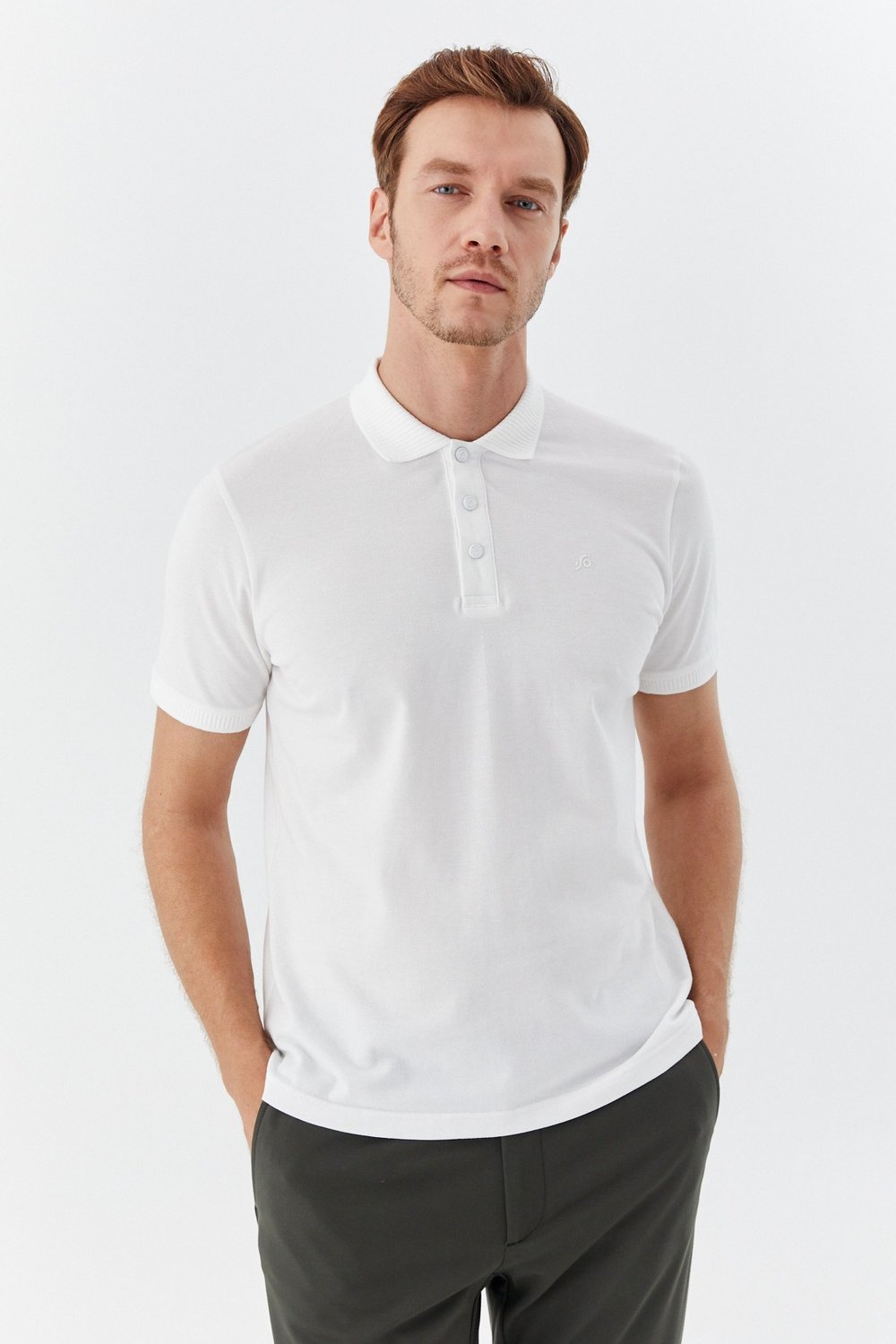 Ekru %100 Pamuk Patlı Polo Yaka  Regular Fit T-Shirt 