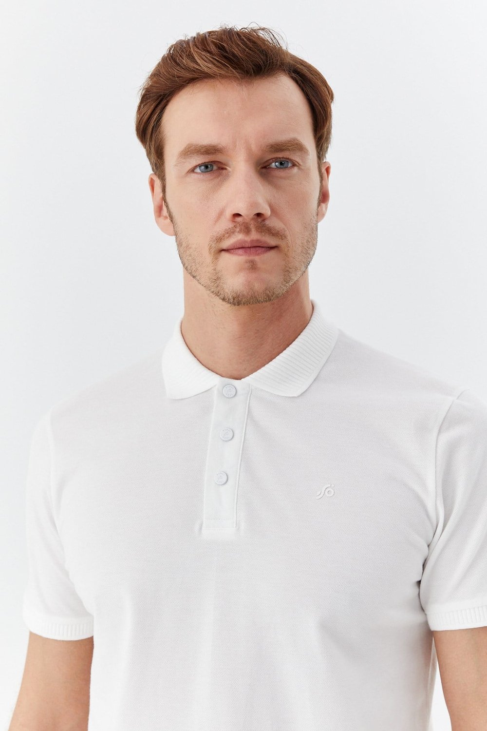 Ekru %100 Pamuk Patlı Polo Yaka  Regular Fit T-Shirt 