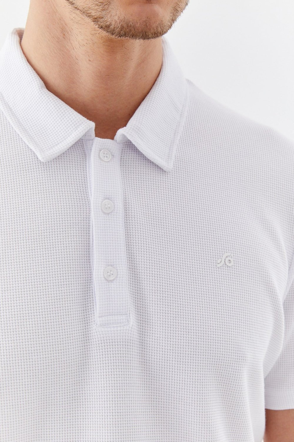 Ekru Piti Kare Desenli Pamuklu Polo Yaka T-shirt
