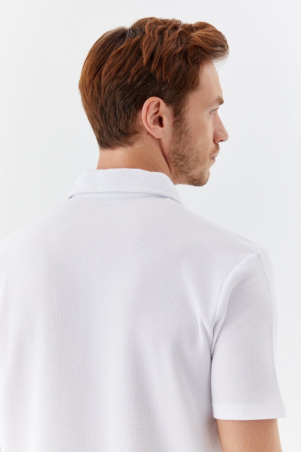 Ekru Piti Kare Desenli Pamuklu Polo Yaka T-shirt