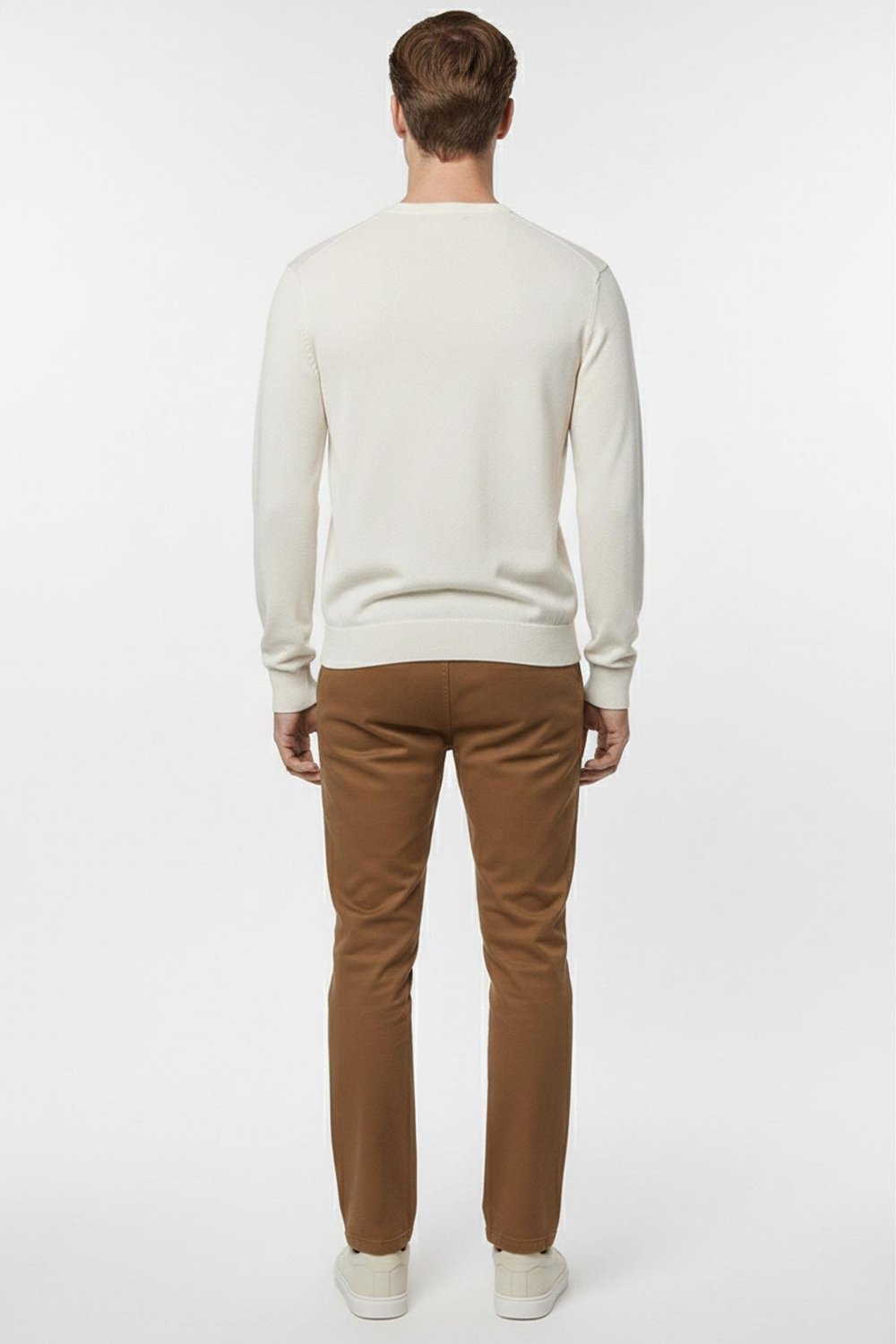 Ekru Regular Fit Pamuklu Bisiklet Yaka Erkek Triko Kazak