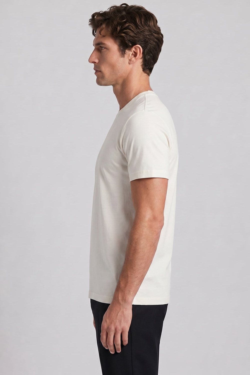 Erkek Ekru Normal Kesim Regular Fit %100 Pamuk Bisiklet Yaka Basic Tişört