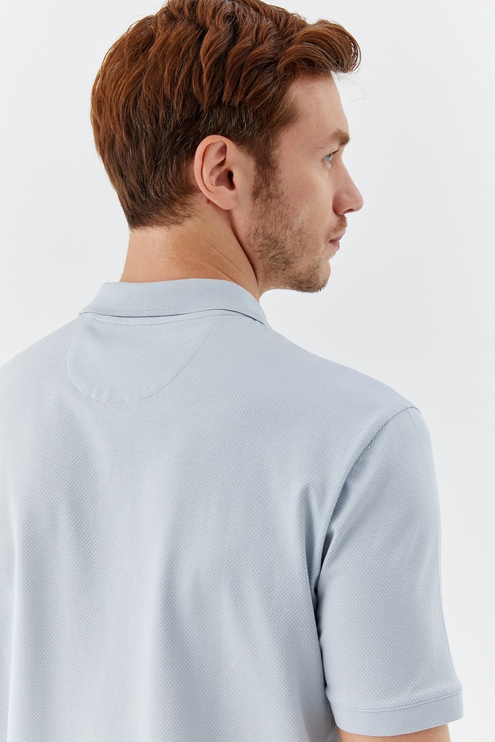 Açık Gri %100 Pamuk Dokuma Slim Fit Polo Yaka T-shirt