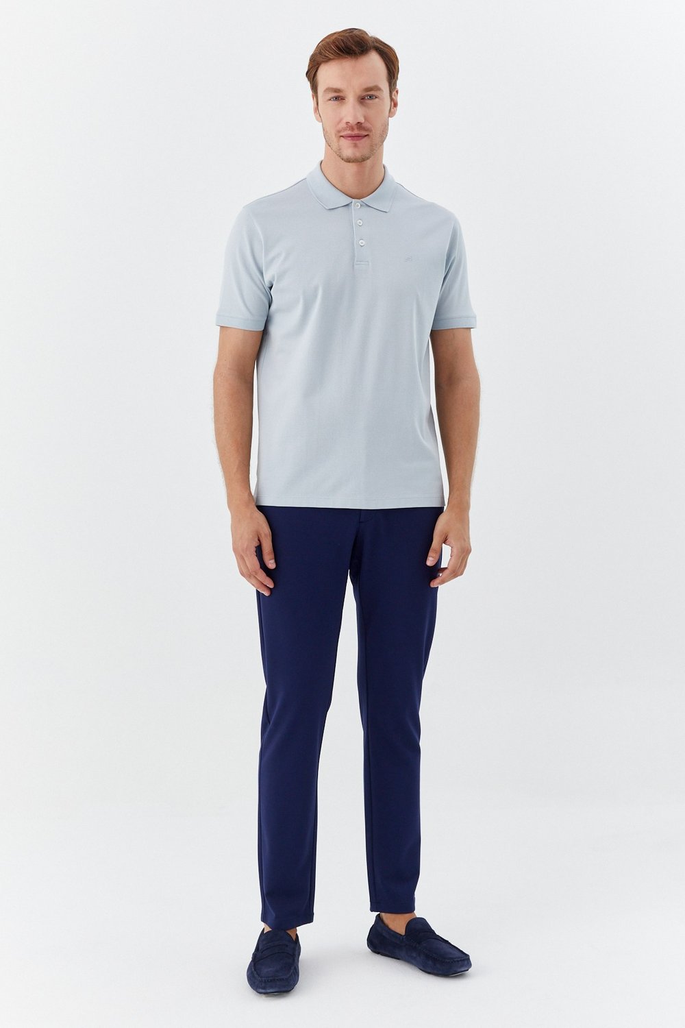 Açık Gri %100 Pamuk Dokuma Slim Fit Polo Yaka T-shirt