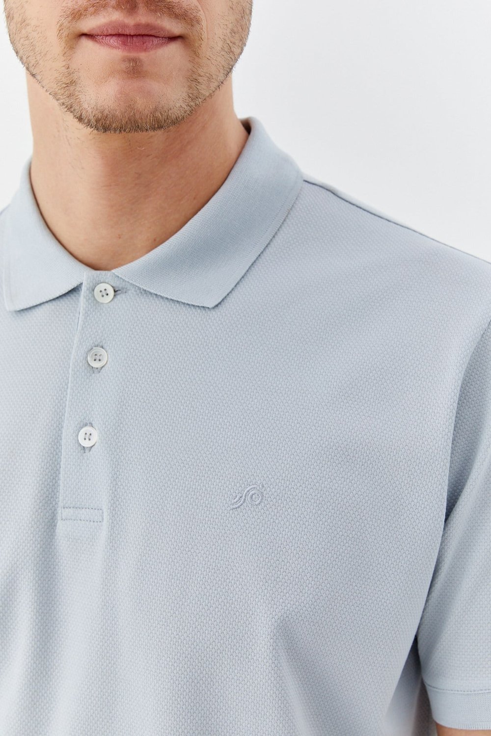 Açık Gri %100 Pamuk Dokuma Slim Fit Polo Yaka T-shirt