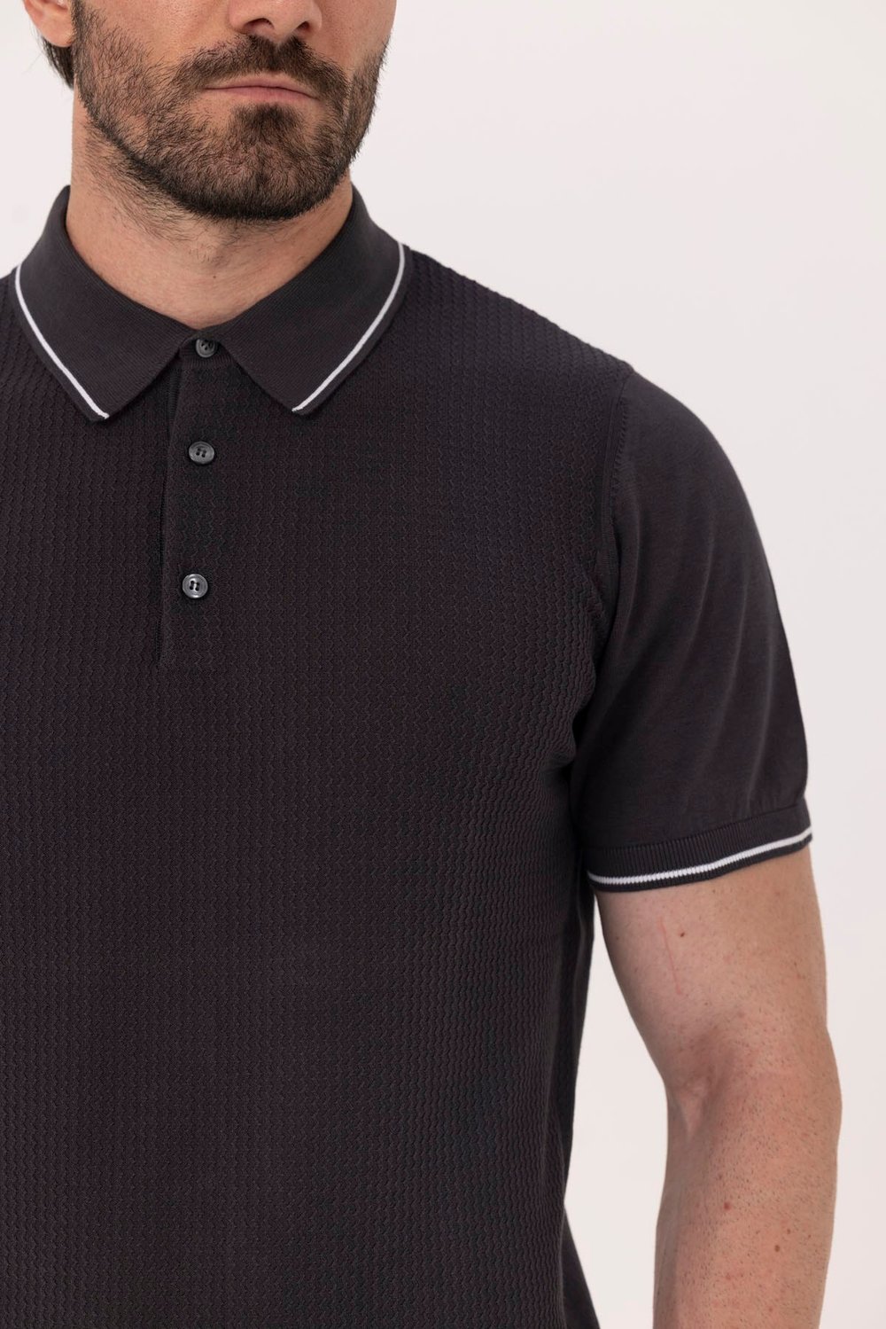 Antrasit Slim Fit %100 Pamuk Jakarlı Polo Yaka Triko T-shirt