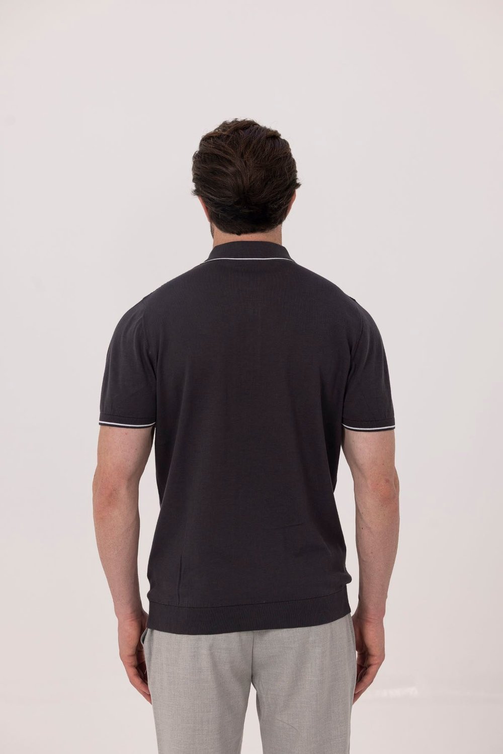 Antrasit Slim Fit %100 Pamuk Jakarlı Polo Yaka Triko T-shirt