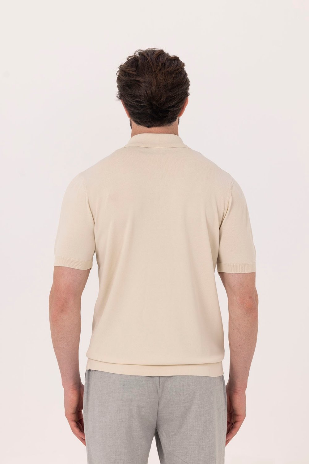 Bej Regular Fit Göğüs Nakış Detaylı Polo Yaka Triko T-shirt