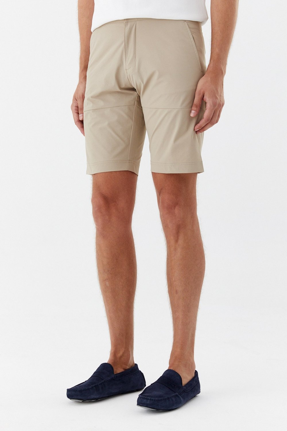 Bej Regular Fit Pamuklu Yan Cepli Normal Bel Bermuda Şort