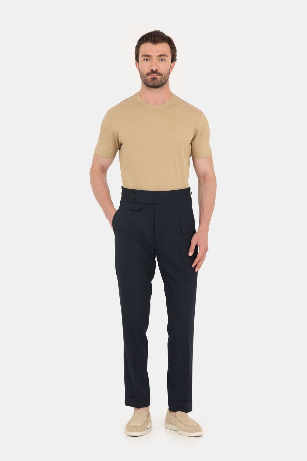 Erkek Bej Normal Kesim Regular Fit %100 Pamuk Dokuma Bisiklet Yaka Basic T-Shirt