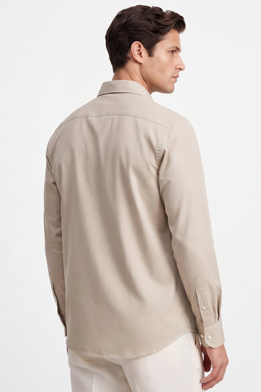 Erkek Bej Normal Kesim Regular Fit %100 Pamuk Gabardin Uzun Kollu Klasik Yaka Gömlek