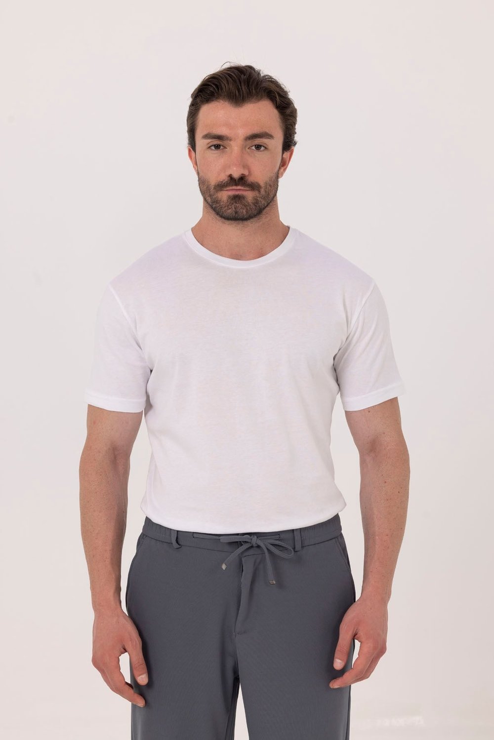 Beyaz %100 Pamuk Bisiklet Yaka Düz Renk Basic T-Shirt