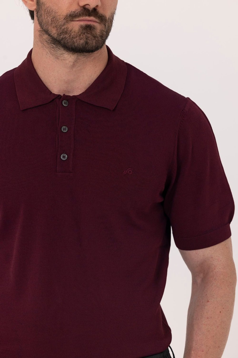 Bordo Regular Fit Göğüs Nakış Detaylı Polo Yaka Triko T-shirt