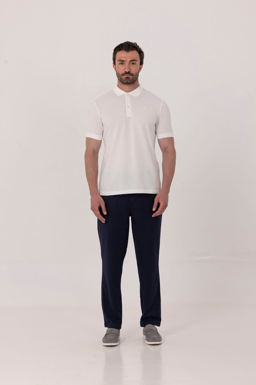 Ekru %100 Pamuk Patlı Polo Yaka  Regular Fit T-Shirt 