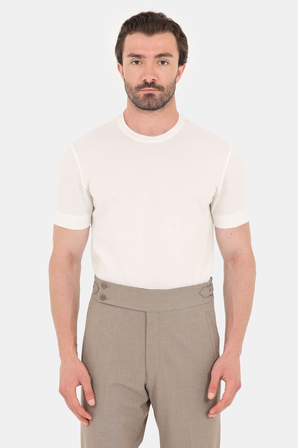 Erkek Ekru Normal Kesim Regular Fit %100 Pamuk Dokuma Bisiklet Yaka Basic T-Shirt